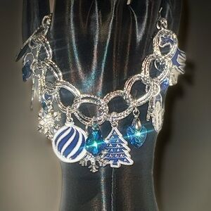 Silver and Blue Christmas Charm Bracelet
